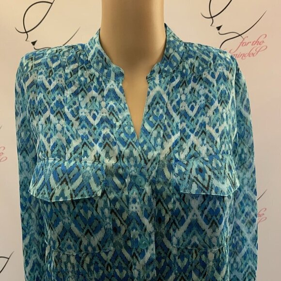 New Directions. Sz S. 3/4 Roll tab sleeves. Semi Sheer. Pullover. B84. - Picture 2 of 5